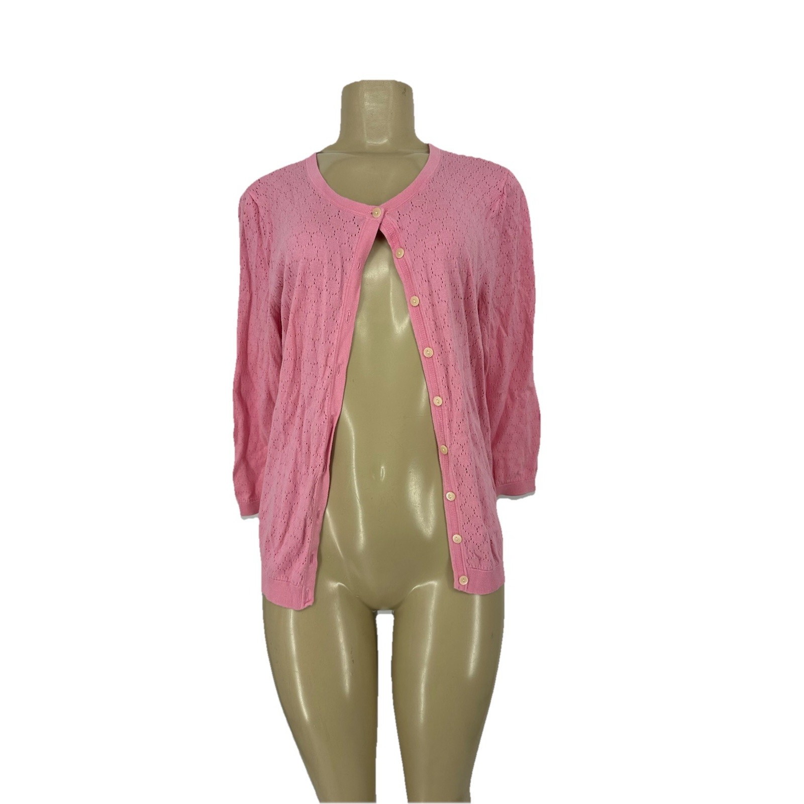 Talbots Large Women Button Up Cardigan Sweater Pink Cotton Blend S100